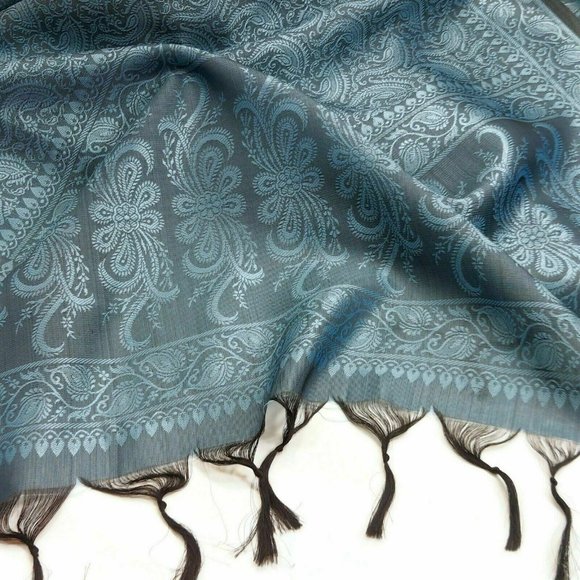 Women Winter Shawl Wrap Scarf Neckwear Blue Silk Holidays Gift For Her - Picture 3 of 6